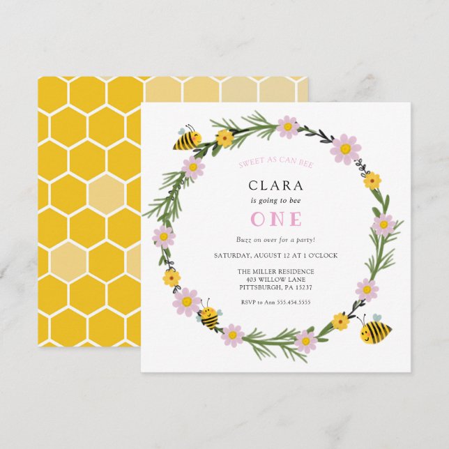Sweet As Can Bee Birthday Invitation (Front/Back)