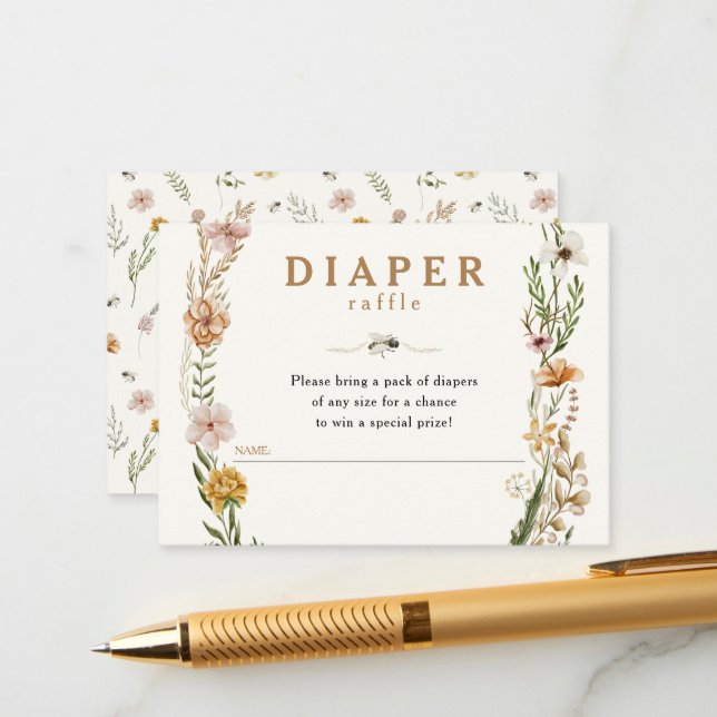 Sweet as can Bee Floral Diaper Raffle Baby Shower  Enclosure Card (Front/Back In Situ)