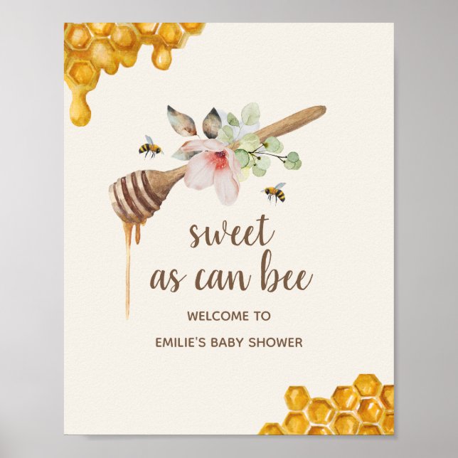 Sweet As Can Bee Floral Honey Wand Baby Shower Poster (Front)
