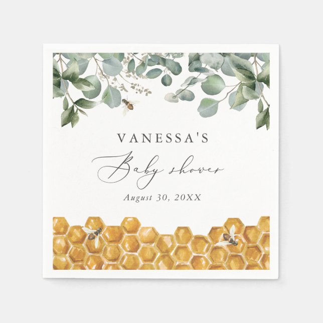 Sweet as Can Bee Greenery Baby Shower Napkin (Front)