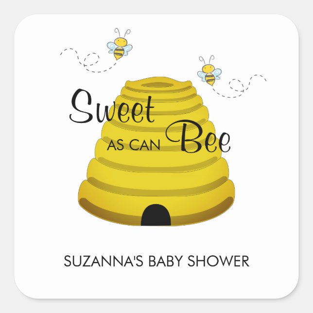 Sweet as can Bee Honey Bee Hive Baby Shower Square Square Sticker (Front)