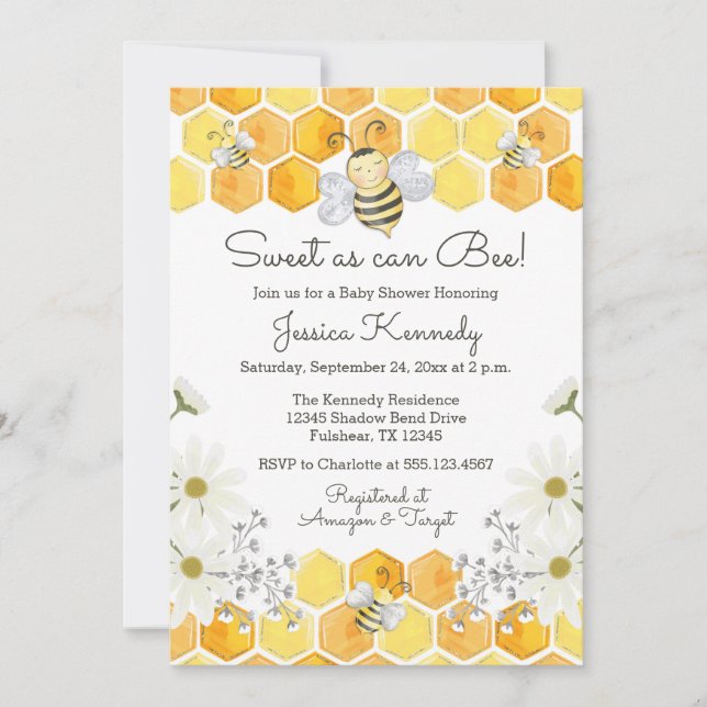 Sweet as Can Bee Honey Bee Shower Invitation (Devant)