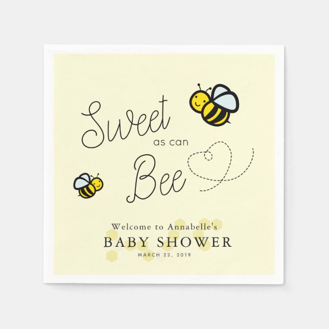 Sweet as can Bee Honey Bee Yellow Baby Shower Napkin (Front)