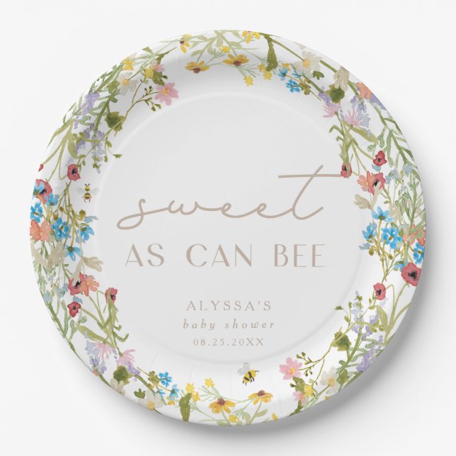 Sweet As Can Bee Modern Minimal Baby Shower Paper Plate (Front)