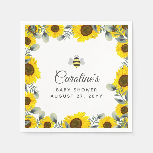 Sweet as can BEE Sunflowers Eucalyptus Baby Shower Napkin (Front)