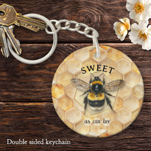 Sweet As Can Bee Vintage Watercolor Honeycomb Keychain