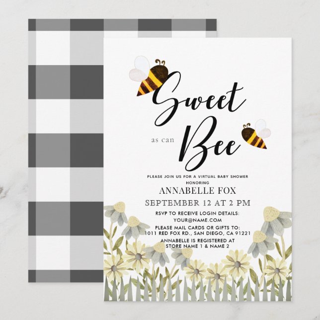 Sweet as can Bee Virtual Baby Shower Invitation (Front/Back)