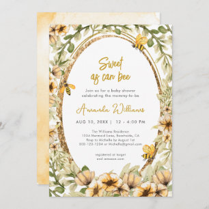 Sweet As Can Bee Watercolor Baby Shower Invitation