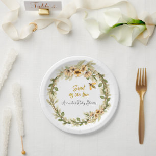Sweet As Can Bee White Baby Shower Paper Plate