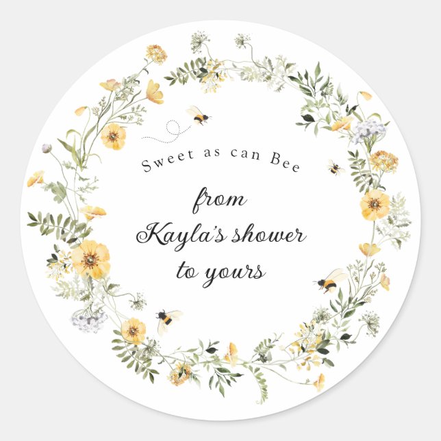 Sweet as can Bee Wildflower Baby Shower Sticker (Front)