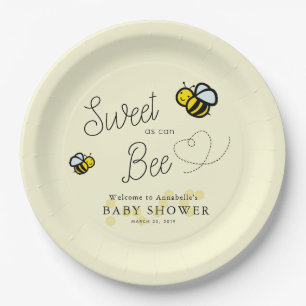 Sweet as can Bee Yellow Baby Shower Paper Plate