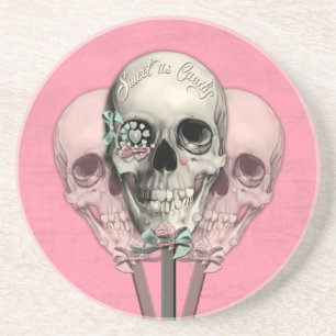 Sweet as Candy Lollipop skulls in pink. Coaster
