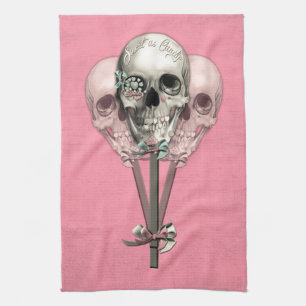 Sweet as Candy Lollipop skulls in pink. Kitchen Towel