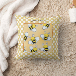Sweet As Honey Bees White Polka Dot Gold Throw Pillow
