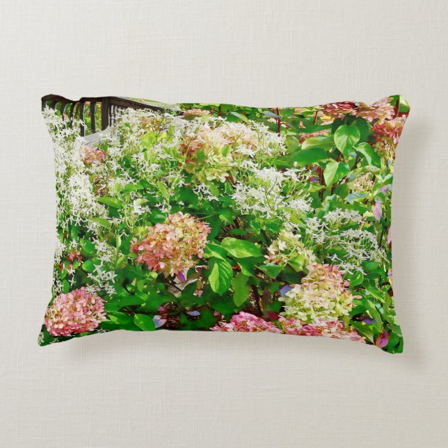 Sweet Autumn Clematis and Pink Hydrangea Decorative Pillow (Back)