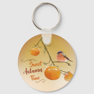 Sweet Autumn Orange Persimmon Fruits & Bird Keychain