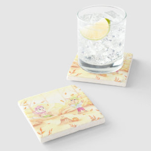 Sweet autumn walk in the forest stone coaster