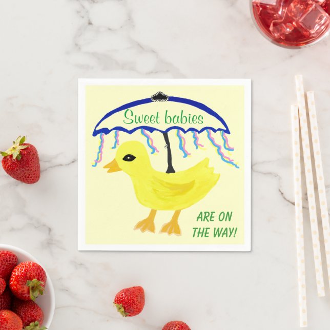 Sweet Babies Yellow Ducky Baby Shower Umbrella Napkin (Insitu)