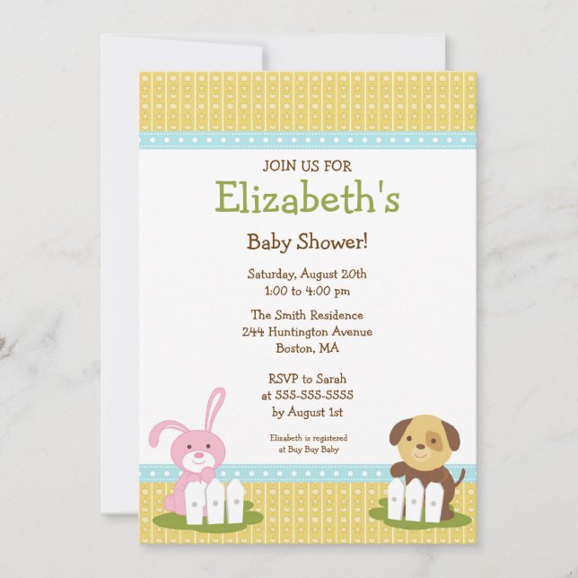 Sweet Baby Animals Baby Shower Invitation (Front)