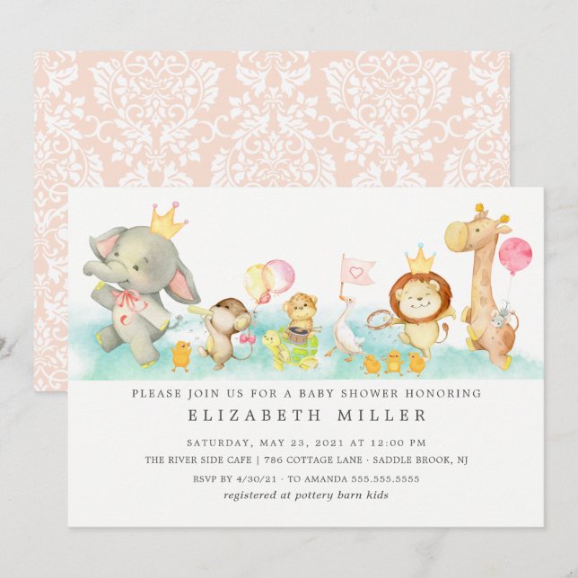 Sweet Baby Animals Parade Baby Shower Invitation (Front/Back)