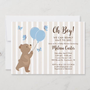 Sweet Baby Bear balloons Boy Shower Invitation