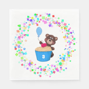 Sweet Baby Bear Cherry Cupcake Birthday Napkin