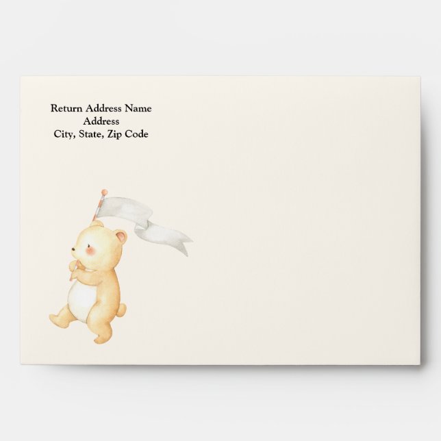 Sweet Baby Bear Green Stripe Pattern Baby Shower Envelope (Front)