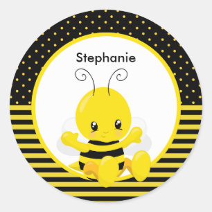 Sweet Baby Bee Custom Name Classic Round Sticker