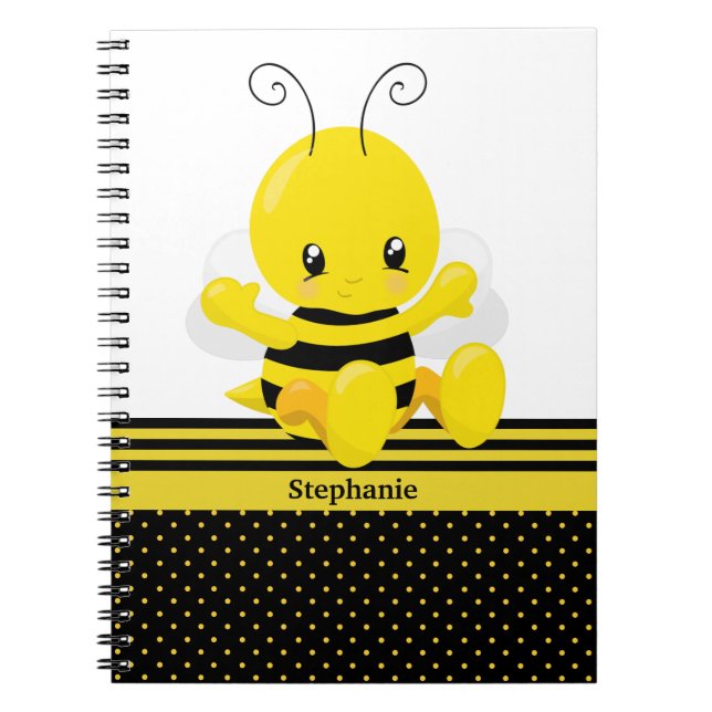 Sweet Baby Bee Custom Name Notebook (Front)