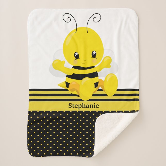 Sweet Baby Bee Custom Name Sherpa Blanket (Front)