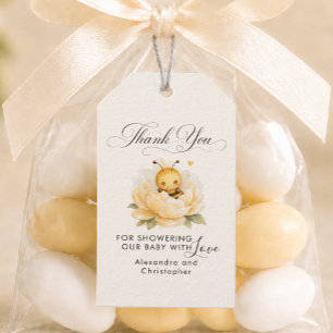 Sweet Baby Bee Floral Yellow Watercolor Thank You Gift Tags