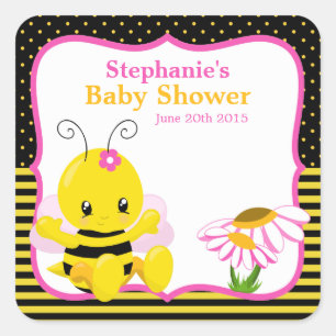 Sweet Baby Bee Girl Baby Shower Sticker