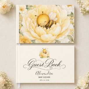Sweet Baby Bee Yellow Watercolor Baby Shower Guest Book