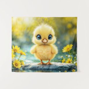 Sweet baby bird spring meadow yellow flowers tapestry