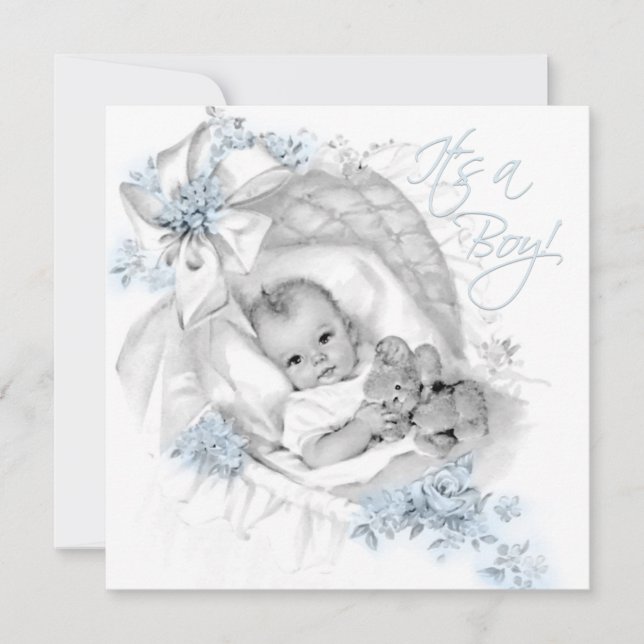 Sweet Baby Blue Bassinet Baby Shower Invitation (Front)