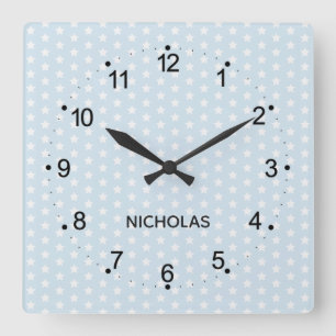 Sweet Baby Blue Stars Square Wall Clock