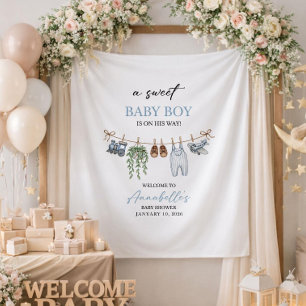 Sweet Baby Boy Baby Shower Banner Personalized Wel Tapestry
