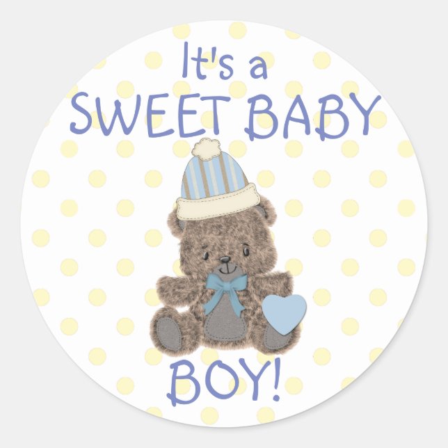 Sweet Baby Boy Bear Classic Round Sticker (Front)