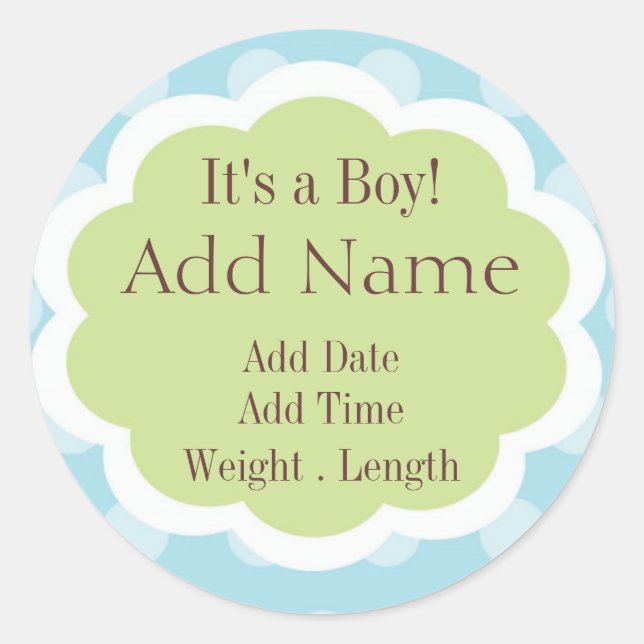 Sweet Baby Boy Birth Announcement Sticker (Front)
