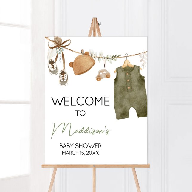 Sweet Baby Boy Boho Clothes Baby Shower Welcome Poster (Boho Clothes Sweet Baby Boy Baby Shower Welcome Sign)