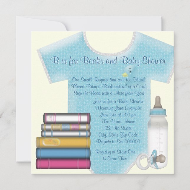 Sweet Baby Boy Bring A Book Baby Shower Invitation (Front)
