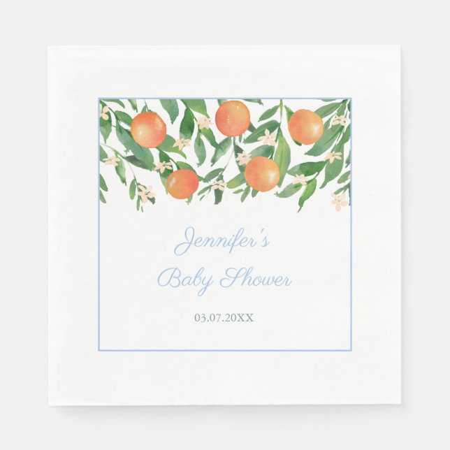Sweet Baby Boy Citrus Oranges Baby Shower Party Napkin (Front)
