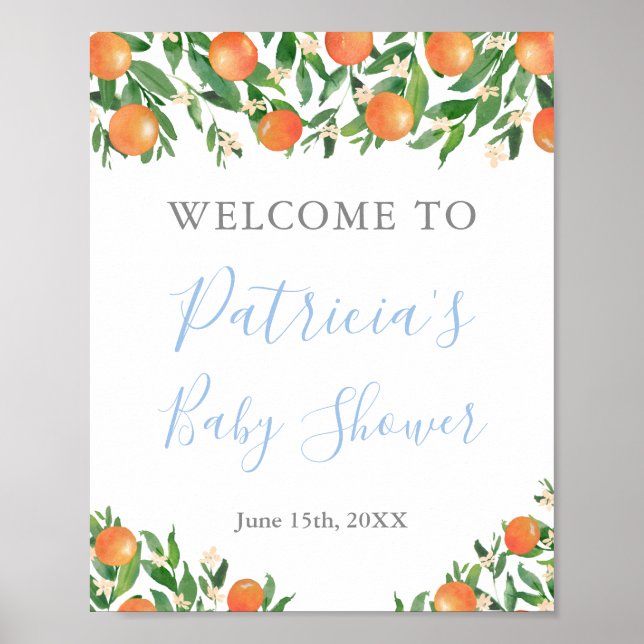 Sweet Baby Boy Citrus Oranges Shower Welcome Poster (Front)