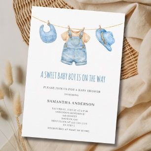 Sweet Baby Boy Clothesline Baby Shower Invitation
