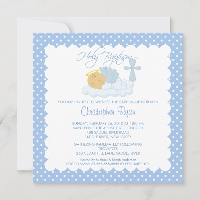 Sweet Baby Boy & Cross Holy Baptism Inviation Invitation (Front)