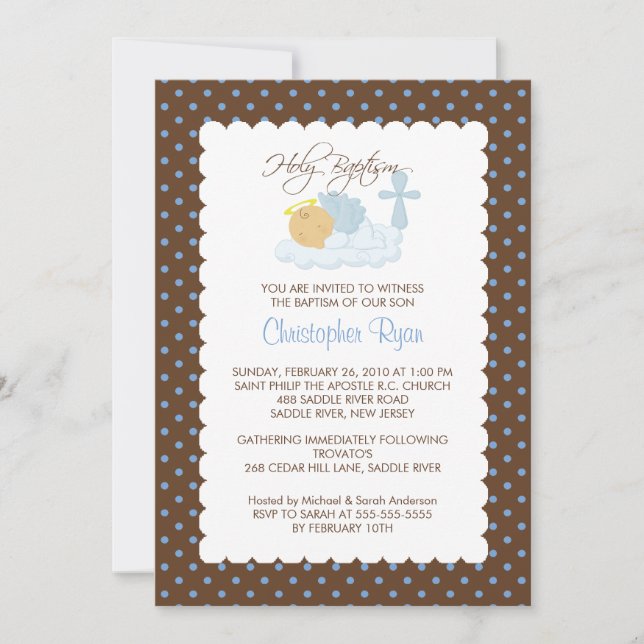 Sweet Baby Boy & Cross Holy Baptism Inviation Invitation (Front)