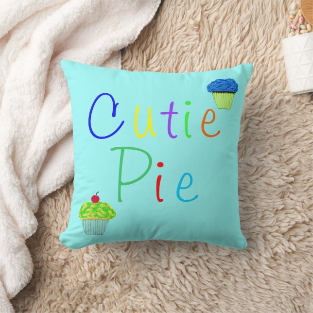 Sweet Baby Boy Cutie Pie Yellow Blue Cupcakes Throw Pillow (Blanket)