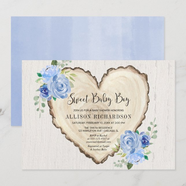 Sweet baby boy rustic valentines heart shower invitation (Front/Back)
