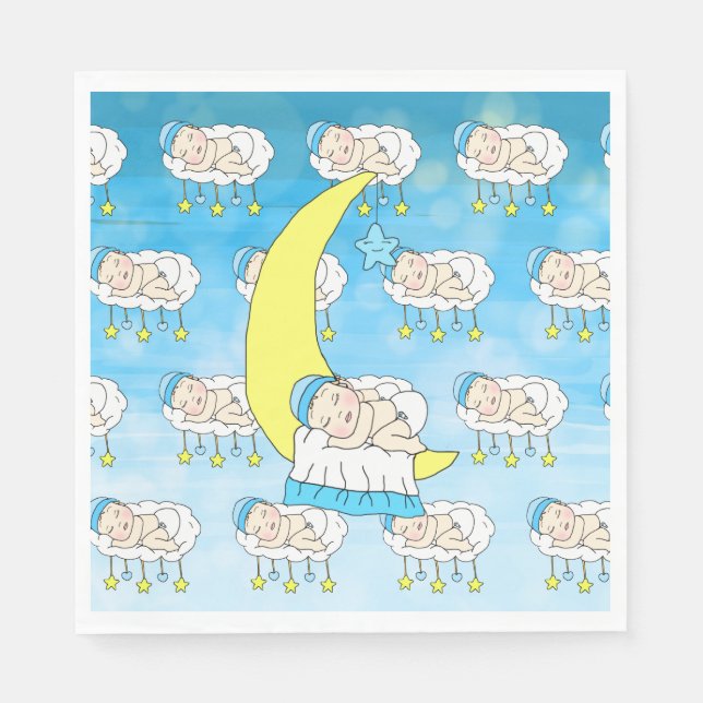 Sweet Baby boy Sleeping on Moon Baby Shower Napkin (Front)