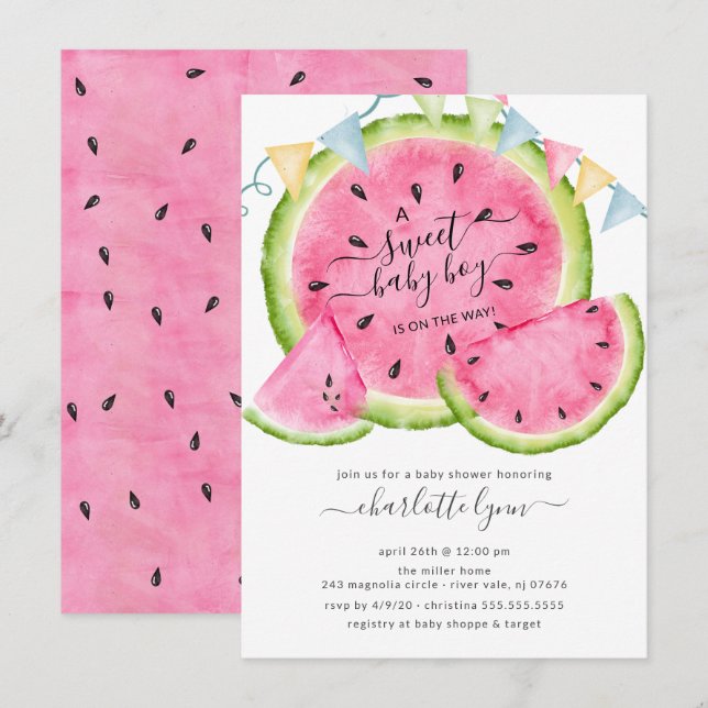 Sweet Baby Boy Watermelon Baby shower Invitation (Devant / Derrière)